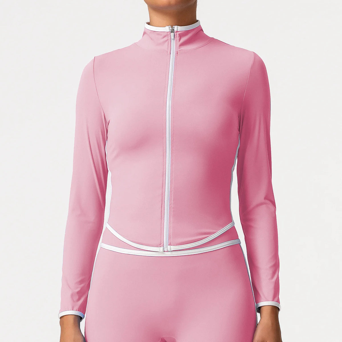 Women's Yoga Top Color-Block Zipper Stand Collar Bare Jacket Autumn Winter Outerwear Running Fitness Long Sleeve Coat
