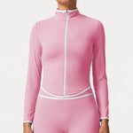 Women's Yoga Top Color-Block Zipper Stand Collar Bare Jacket Autumn Winter Outerwear Running Fitness Long Sleeve Coat