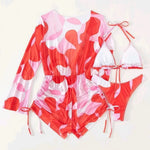 2024 New Swimsuit 3 Pcs Set Thong Bikini with Rompers Womens Jumpsuit Beach Wear Print Swimwear Sexy Bathing Suit Pool Beachwear