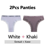 FINETOO 2Pcs/Set Women Cotton Brazilian Panties Plus Size M-2XL Lingerie Sexy Lace Underwear Low Rise Girls Intimates Underpants