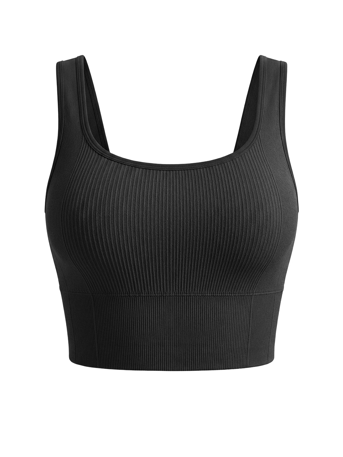 Yoga Sports Bra Plus Size Solid U Neck Tank Bra Wireless Wide Straps Removable Pad Ribbed Bra for Gym Street Outfit