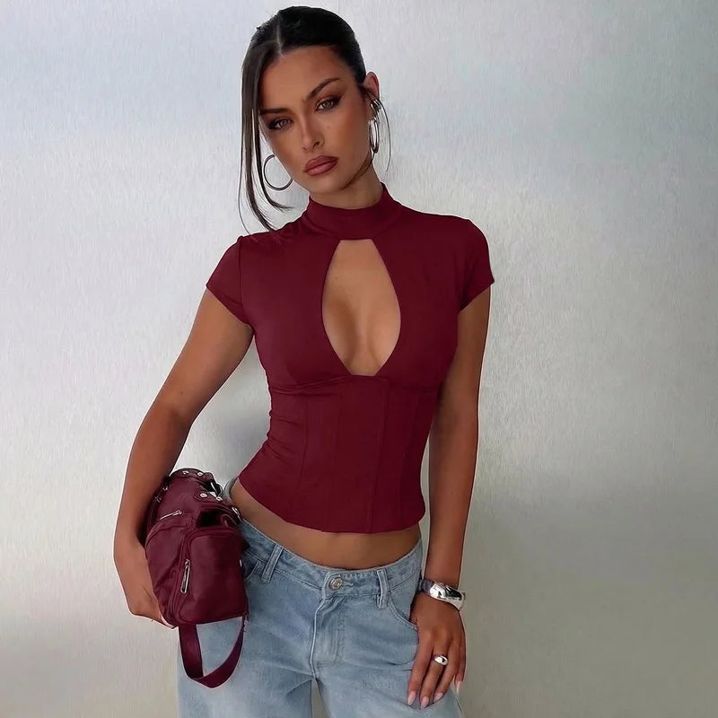 FDYOUI 2026 Summer Hollow Out Backless T-shirts Women's Sexy Short Sleeve Leopard Print Tee Shirt Lady Slim Crop Tops Streetwear
