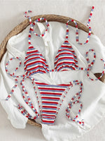 S - XL Striped Halter Bikini Women Swimwear Female Swimsuit High Cut Leg Bather Bathing Suit Swim Two-pieces Bikini set K8043
