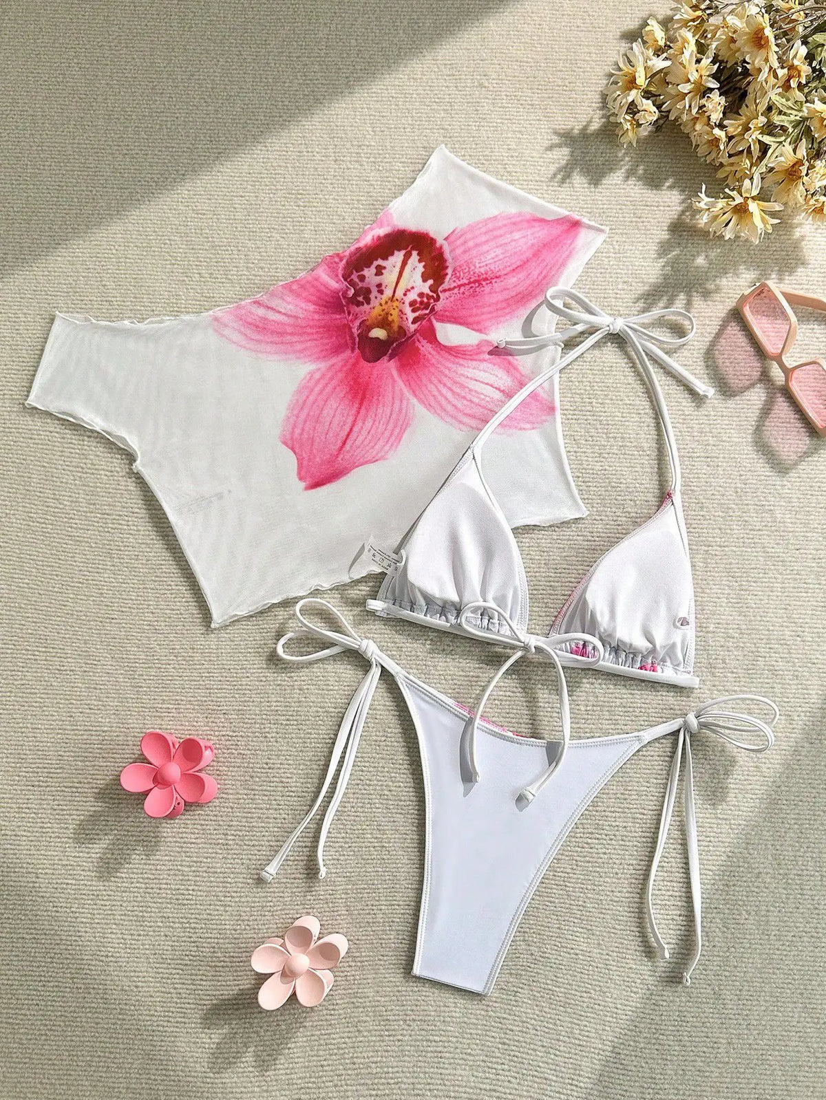 DEKA Flower Printed Short Sleeve Bikini Female Swimsuit Women Swimwear Three-pieces Bikini set Bather Bathing Suit Swim