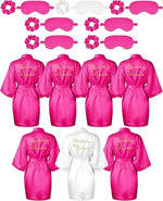 21 Pcs Women Birthday Party Robe Set Queen Squad Kimono Satin Bathrobes with Eye Mask and Scrunchie for Birthday