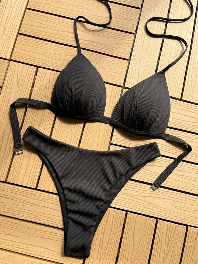 Sexy Halter Push Up Bra Cup Bikini 2025 Women Swimsuit Female Swimwear Two Pieces Bikini set Brazilian Bathing Suit Swim Beach