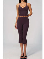 Summer New Yoga Clothing Women Solid V Neck Slim Sports Tank Top Athletic Wear High Waist Butt Lift Mid Pants Gym Fitness Suits