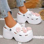 Pink Flowers Chunky Platform Clogs Sandals Woman Fashion Crystals Butterfly Wedges Sandles Woman Summer High Heels Garden Shoes