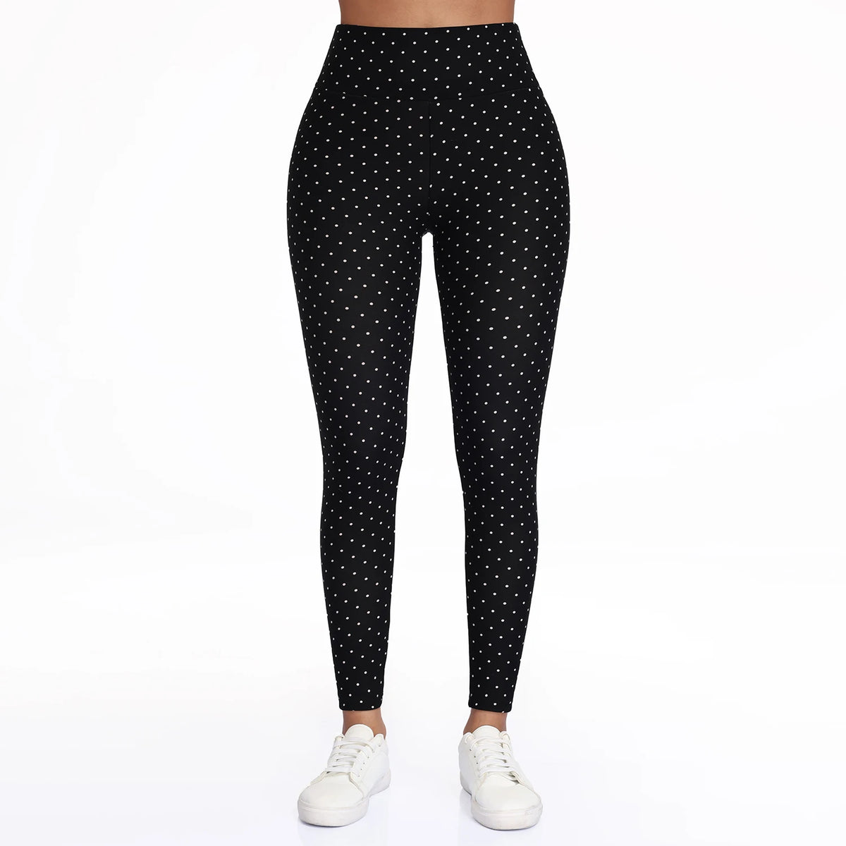  Women Velvet Pack Black White Small Polka Dot High Waist Leggings 4 Way Stretch Soft Breathable Slim Warm Pants For Yoga Sport