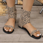 Women Sandals New Fashion Round Toe Back Zipper Sandals Female 2026 Summer Trendy Leopard Print Casual Shoes