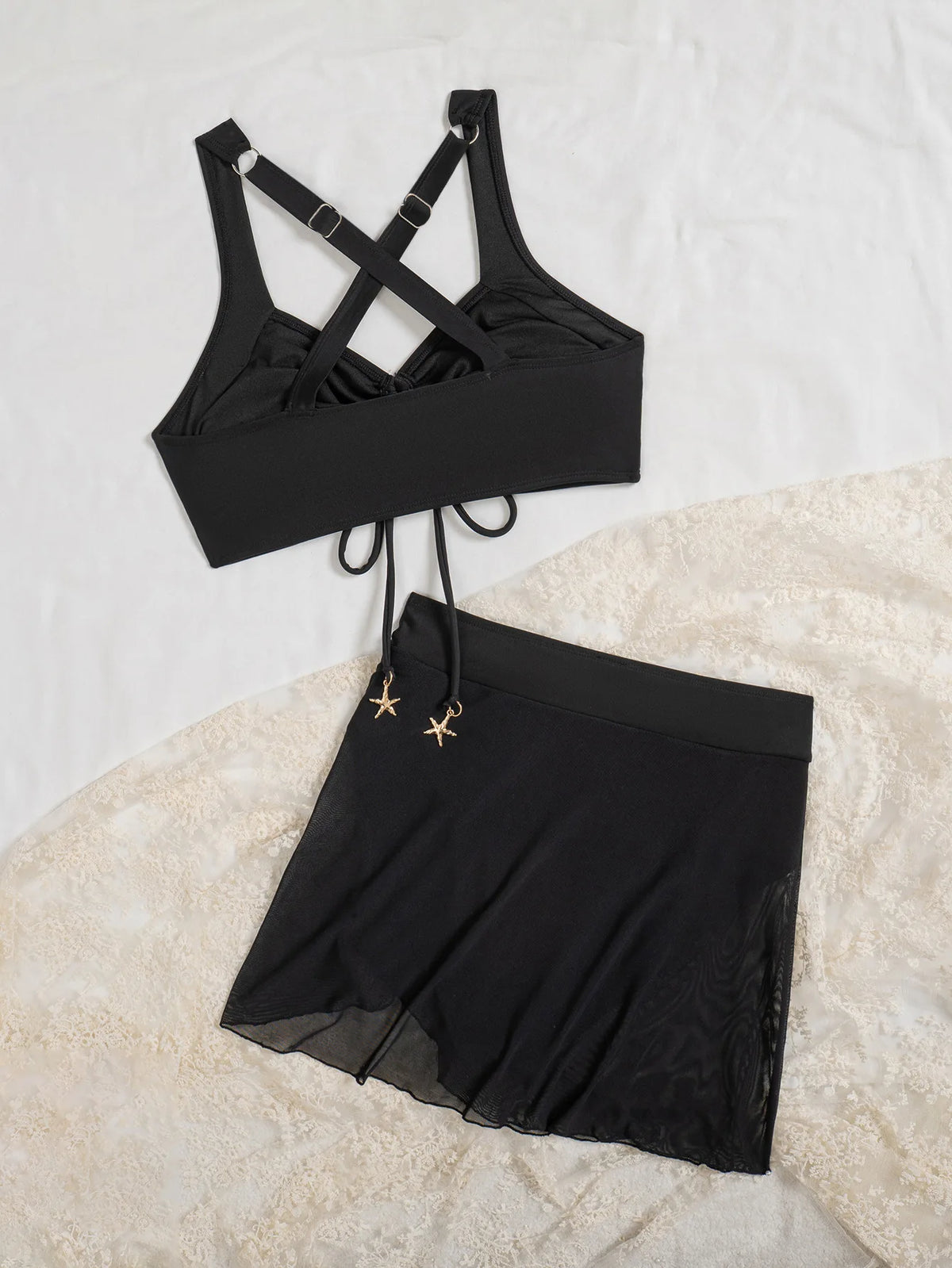 Vintage Black Two Piece Bikini Set 2026 Women Pleate Drawstring Push Up High Waist Skirt Swimwear Beach Bathing Suit Swimsuit