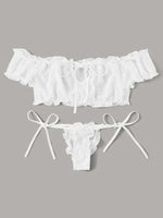 Porn Women Sexy Lingerie Off Shoulder Bralette Strapless Ruffles Bra and Panty Sets Female Transparent Underwear