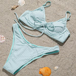 Ribbed Underwired V-Bar Bikini 2026 Women Swimsuit Female Swimwear Two Pieces Bikini Set Knotted Push Up Bathing Suit Swim Lady