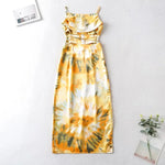 Foridol Waist Cut Out Criss Cross Sexy Summer Tie-dyed Midi Dress Ladies Elegant Beach Boho Slip Long Dress Sleeveless Sundress