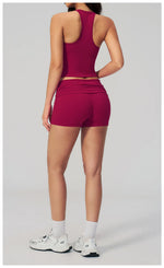 Summer 2Pcs Yoga Sets Women Camisole Slimming Sports Tank Top Pleate High Waist Shorts Fitness Suit Gym Running Excersize Wear