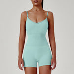 Solid Color Cross Back One Piece Yoga Shorts - Comfortable Cropped Yoga Jumpsuit for Women