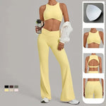 Women's Seamless Yoga Sets Sports Gym Fitness High Waist Hip-lifting Flared-pants Sleeveless Vest Workout Training Running Suits