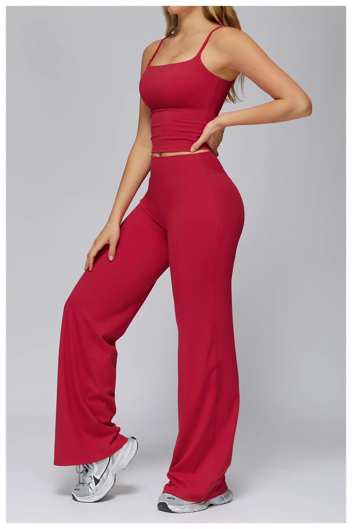 Yoga Suit Gym Fitness Set Hanging Neck Slim Sports Tank Top High Waist Wide Leg Pants Tracksuit Outdoor Running Athletic Wear
