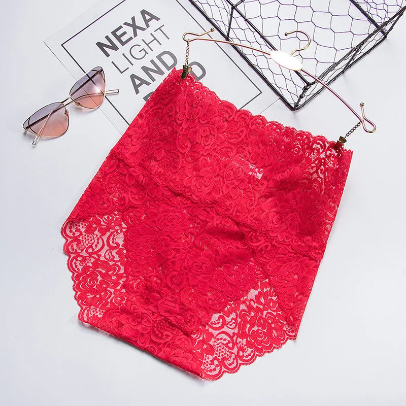 1pcs High-Rise Sexy Lace Briefs Comfortable Stretchy Semi Sheer French-Cut Panties Women's Underwear Breathable Lingerie S-3XL