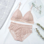 Women Floral Lace Bras Suit Solid Underwear Padded Breathable Vest With Briefs Sexy Hollow Out Bralette Thin Lingerie One Size