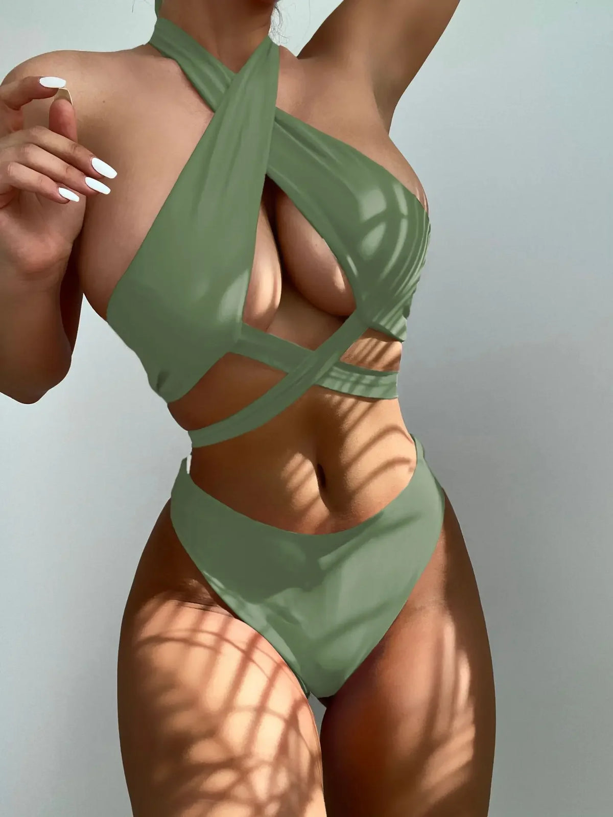 Sexy High Neck Cross Bikini Set 2026 Women Solid White Black Push Up Hollow Out Swimsuit Summer Bathing Suit High Waist Swimwear