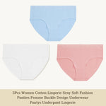 3Pcs Women Cotton Lingerie Sexy Soft Fashion Panties Femme Buckle Design Underwear Pantys Underpant Lingerie Lace Intimates S-XL