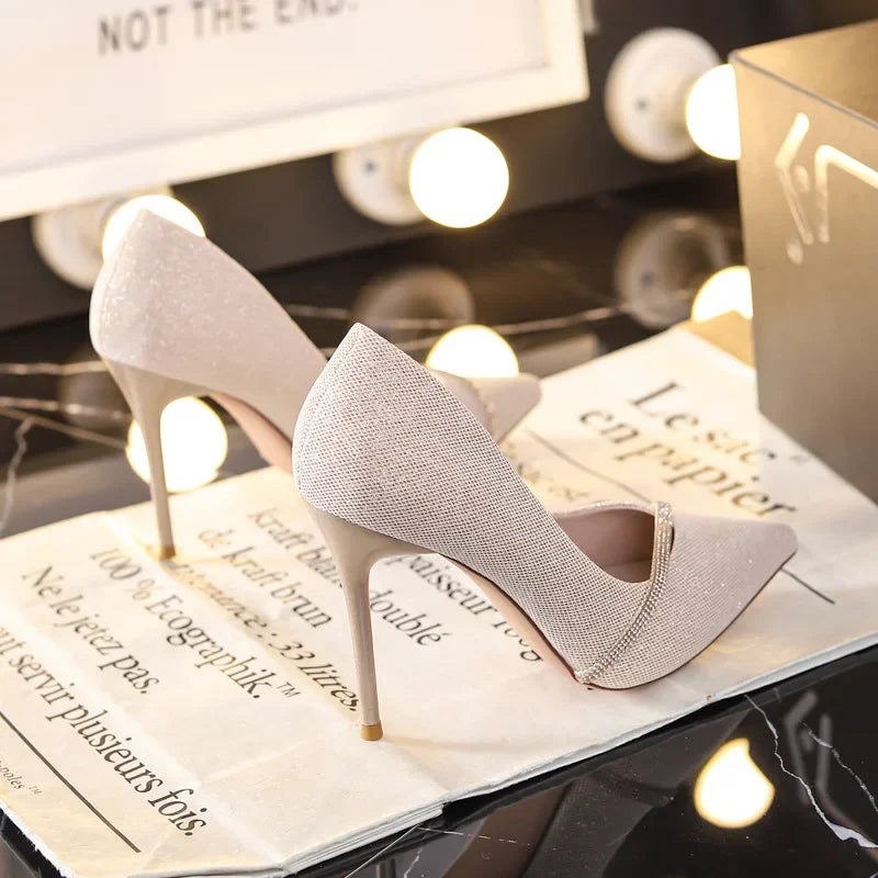High Heels Women withSpring and Autumn Pointy Women's Shoes Dress Wedding Shoes Temperament Banquet Single Shoes
