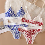 Women V-neck Bra And Panties Set Low Waist Panties Female Sexy Lingerie Set Leopard Print Cotton Bra Sport Underwear Set