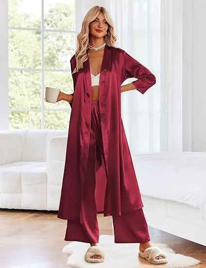 Women's Satin Robe Belted Elegant Solid Color Silky Comfort Bathrobe Loungewear