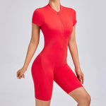 Padded Backless Yoga Cycling jumpsuitWomen Zipper GYM Sportswear Fitness One Piece Sports Suit V Back Workout Playsuit
