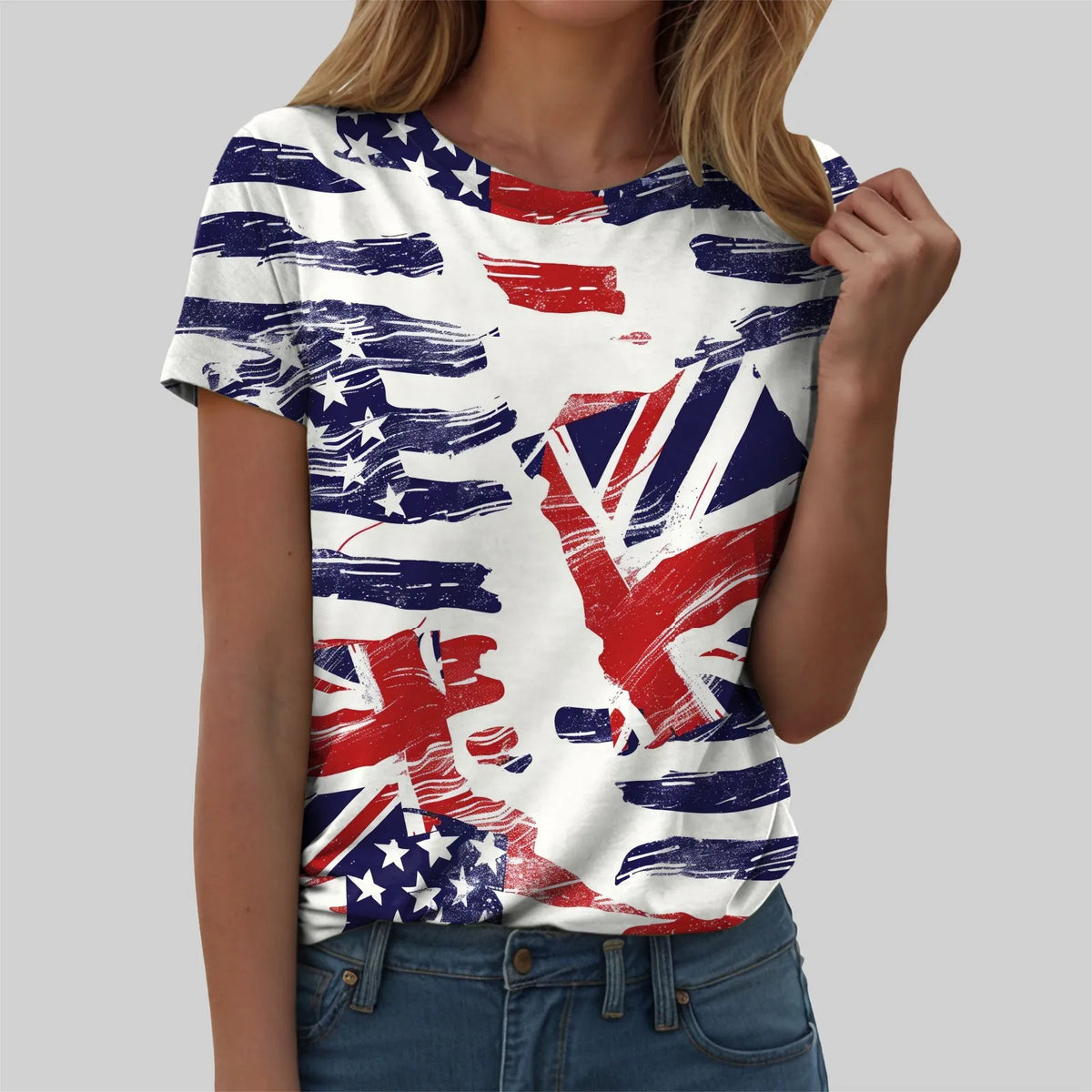 Women's British Flag Print T-Shirt Casual Round Neck Short Sleeve T Shirts Uk United Kingdom Women Vintage Tees Tops Clothing