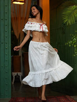 White Cotton Summer Skirt Women Embroidery A-line Long Skirt Spring Lace Up Beach Bobho Skirt Bottoms High Quality Faldas Mujer