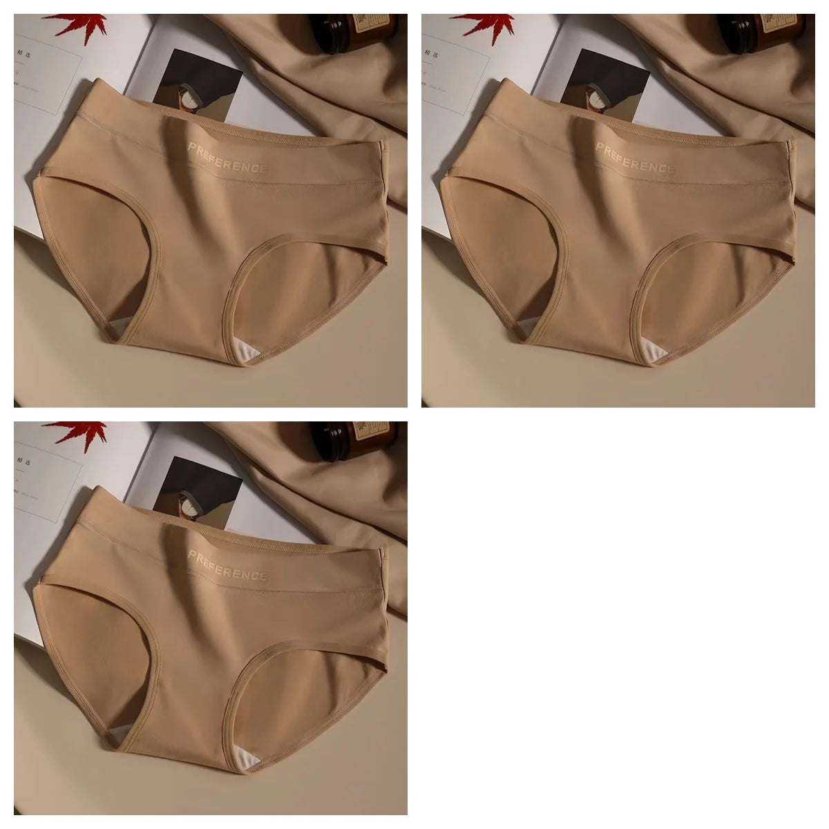 3Pcs/Set Women Soft Cotton Panties Mid Waist Briefs in Warm Tan Minimalist Intimates Breathable Stretch Underwear Size M-2XL