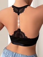 1pcs New Style Ribbed Women Camisole String Pearls Decor Backless Underwear Sexy Lingerie Comfortable Wire-Free No Pad Lady Bras