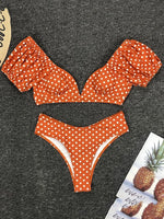 Sexy V Neck Short Sleeve Bikinis Polka Dot Bikini Female Swimsuit Women Swimwear Two-pieces Bikini Set Bather Bathing Suit Swim