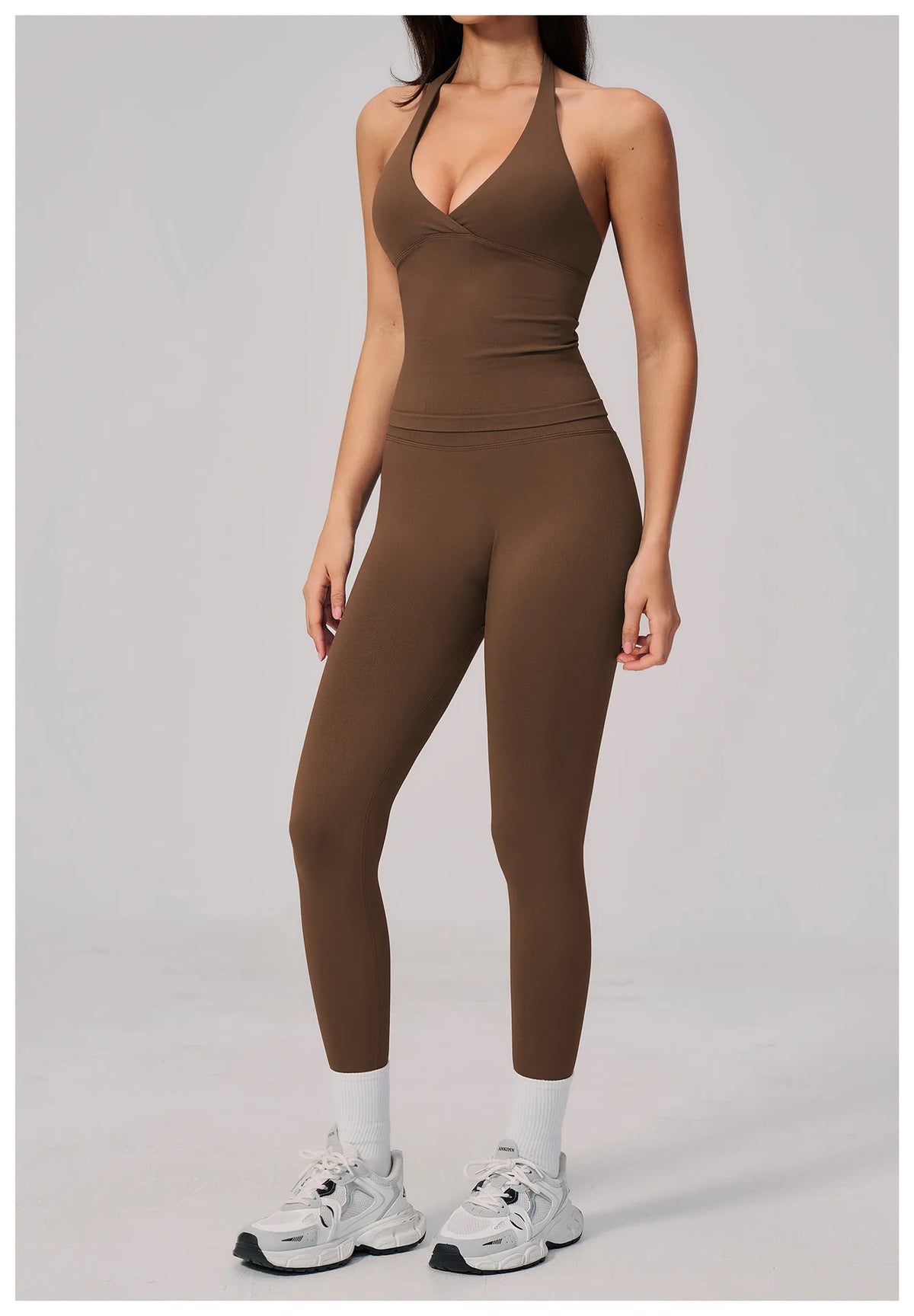 Summer Seamless Yoga Sets Women V Neck Slim Sports Tank Top Fitness Suit Peach Hip High Elasticity Leggings Running Tracksuit
