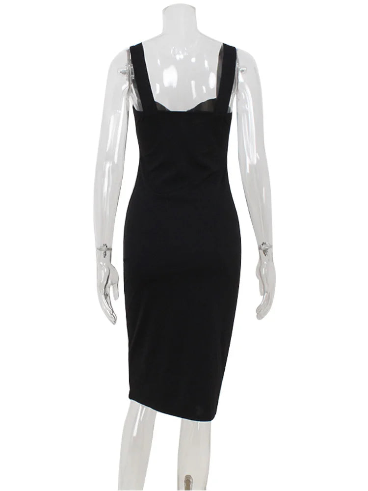 Ahagaga Elegant Women's Maxi Dresses Solid Camisole Square Collar Sleeveless Sheath Bodycon Slim Fit Party Female Vestidos Robes
