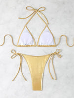 Sexy Shiny Silver Bikini Set Women Push Up Micro Swimsuit 2025 Brazilian Beach Bathing Suit Tie Side Thong Swimwear Biquini