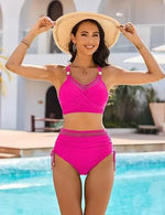 Sexy Fashionable Mesh Splice Drawstring Ladies Bikini Set Swimsuit New High Waist Trending Swimsuit Beach Bathing Suit
