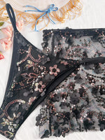 Sexy Sequin Pink Bikini Set Women Shiny Push Up Bra Thong Mesh Drawstring Skirt 3 Piece Swimsuit Bathing Suit Holiday Swimwear