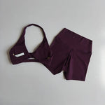2PCS Nude Sexy Yoga Set Halter Neck Sports Bra And Shorts Breathable Fitness Training Underwear Slimming Beautiful Back Design