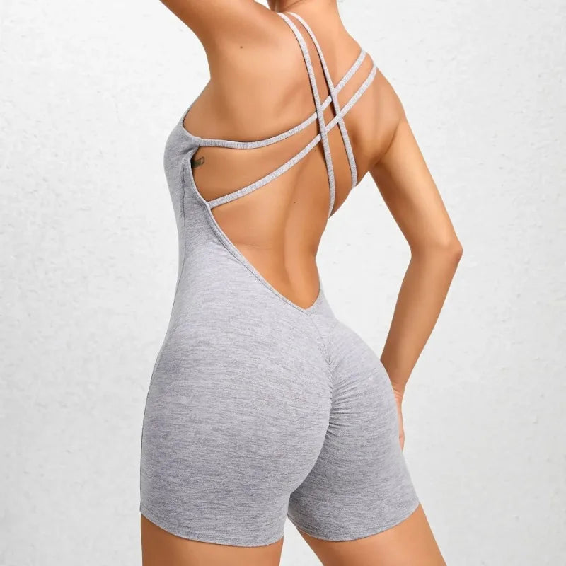 Seamless Yoga Jumpsuits Sports Fitness Pleated Peach Hip-lifting Beauty Back Dance Jumpsuit Workout Gym Shorts Set for Women