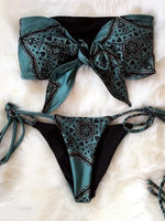 Sexy Printed Bow Knotted Bandeau Bikini 2026 Women Swimsuit Female Swimwear Two Pieces Bikini Set Tie Push Up Bathing Suit Swim