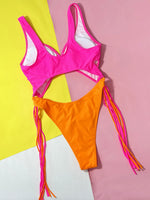 DEKA Long Tassel One Piece Swimwear Hollow Out Women Backless Swimming Suit Cut Out Halter Cross Swimsuit Female Beachwe Bathing