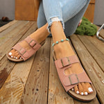 Women's Teen Mules New Spring and Summer Vintage Casual Slip-On Shoes Pu Upper Double Strap Half Slippers with