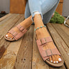 Women's Teen Mules New Spring and Summer Vintage Casual Slip-On Shoes Pu Upper Double Strap Half Slippers with