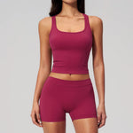 Gym Women Yoga Sets Women Brushed Square Neck Slim Sports Tank Top Fitness Suit Outwear Running High Waist Shorts Tracksuit