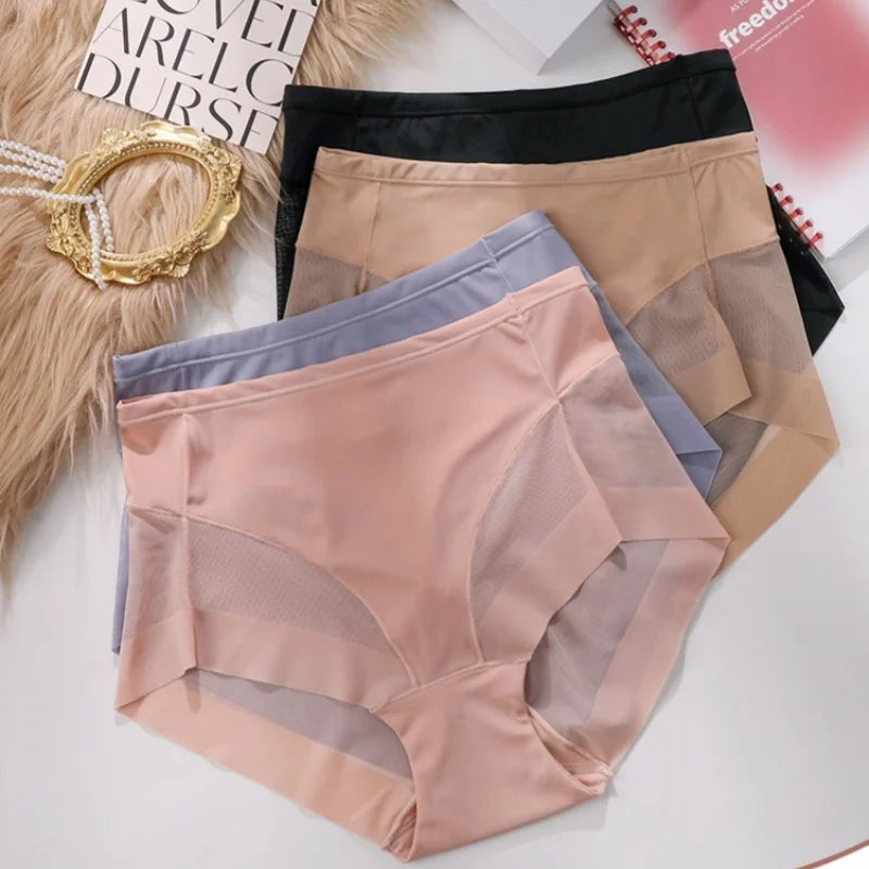 2Pcs/Set Women High Rise Briefs Panties Tummy Control Underwear Hip Shaping Sheer Mesh Panel Shapewear Sexy Lingerie S-3XL