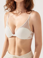 Women's Sexy 1/2 Cup Mesh Bra Balconette Mesh wire free Demi Shelf Bra See Through padding Bralette Backless Bra Small Breats