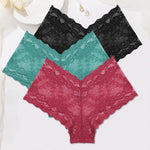 Sexy Lace Panties Women Boyshort Underwear 3Pcs/set Low-Rise Underpants S-XL Ladies Floral Panties Sexy Boyshort Female Lingerie